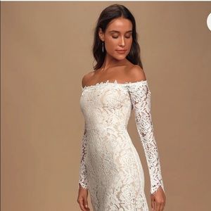 Romance Dreamer White Lace Off-the-Shoulder Maxi Dress
